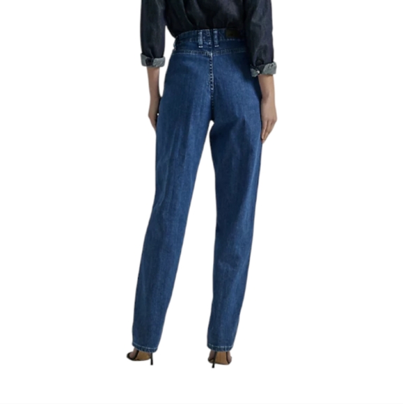 12 M Lee Women's Relaxed Fit Side Waist Elastic Tapered Leg Jeans Mid Rise Blue - Picture 2 of 16